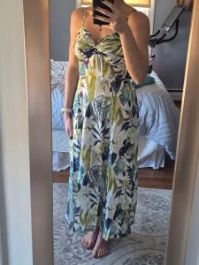 Women's Summer Floral Maxi Dress Spaghetti Strap V Neck Twist Front Slit Flowy A Line Sundress Casual Vacation Dresses