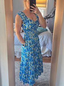 2026 Summer Boho Maxi Dresses for Women Ruffle Sleeve Floral Dress Flowy A-line Wedding Guest Dress with Pocket