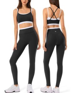 2 Pieces Workout Sets for Women,Seamless Yoga Leggings with Padded Sports Bras,Athletic Matching Outfits,Gym,Casual