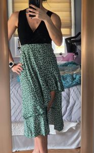 Womens Casual Summer Sleeveless V Neck Patchwork Boho Floral Ruffle Midi Dress